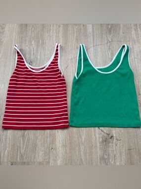 GAP Green Tank Top with White Trim & Red & White Stripe XS